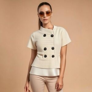 CLASSIQUES ENTIRE White Merino Wool Short Sleeve Coat Women's Layered Jacket Top